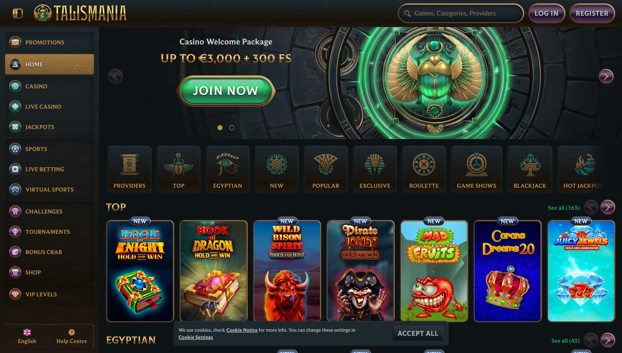 Talismania Home Page and Welcome Offer